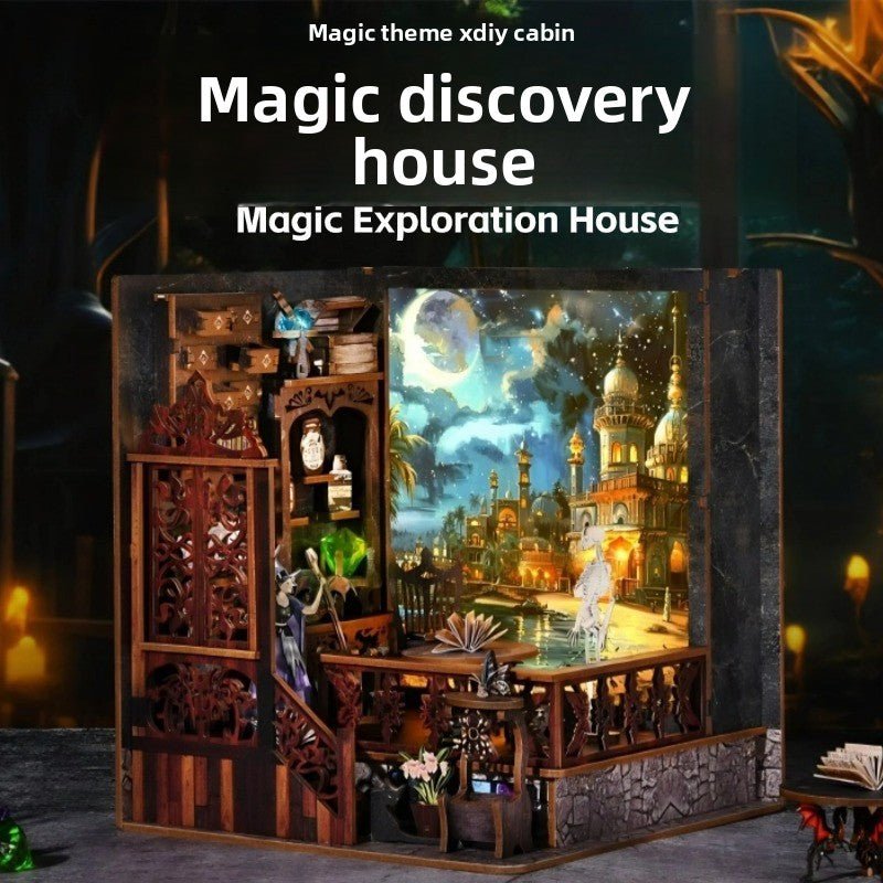 Magic time, hand - assembled model, library DIY hut, standing toys, ornaments, small house building block gifts - Fantasy Star Workshop Toy Store