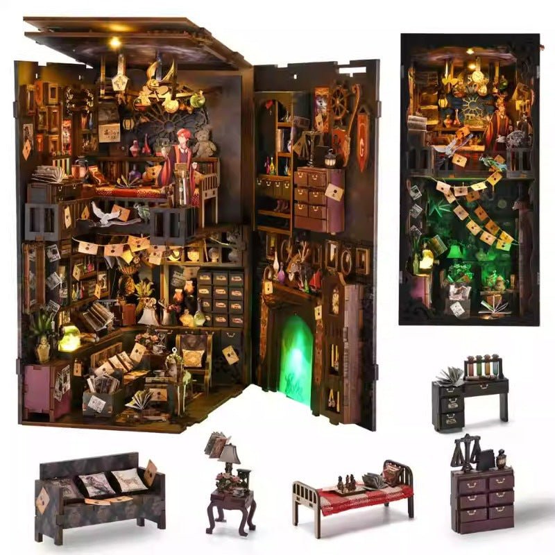 Magic time, hand - assembled model, library DIY hut, standing toys, ornaments, small house building block gifts - Fantasy Star Workshop Toy Store