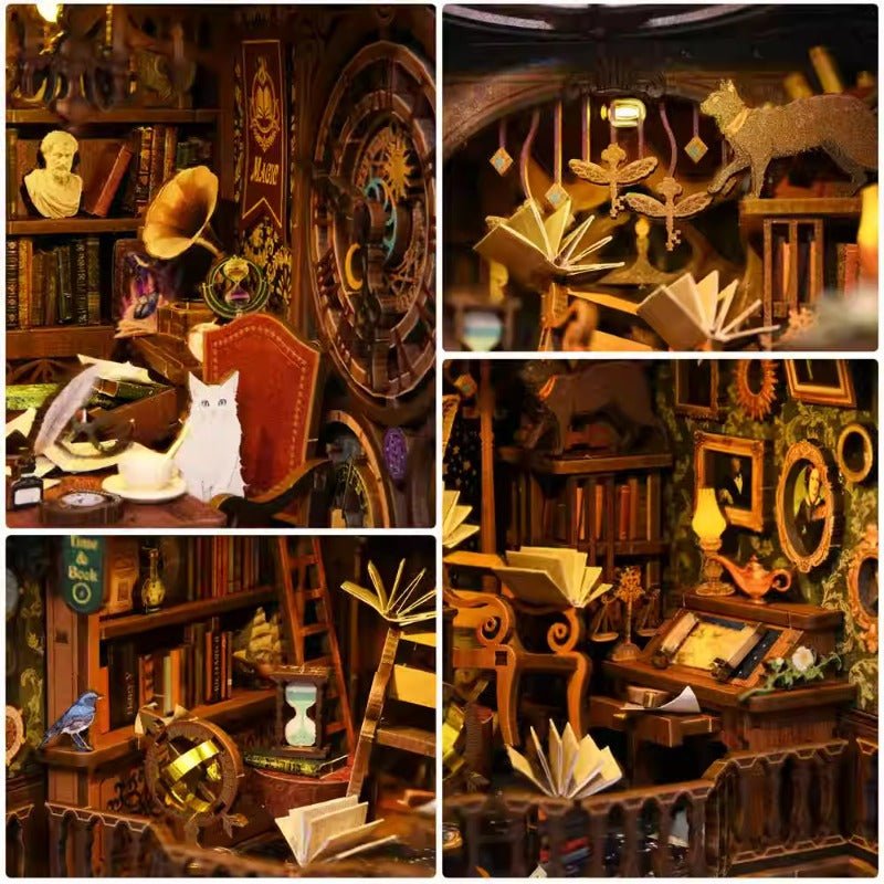 Magic time, hand - assembled model, library DIY hut, standing toys, ornaments, small house building block gifts - Fantasy Star Workshop Toy Store