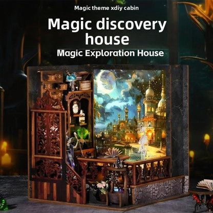 Magic time, hand - assembled model, library DIY hut, standing toys, ornaments, small house building block gifts - Fantasy Star Workshop Toy Store